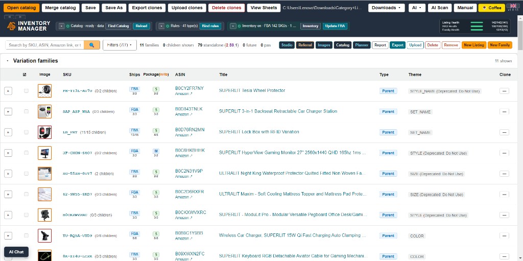 Listing Simulator — Inventory Manager full catalog view
